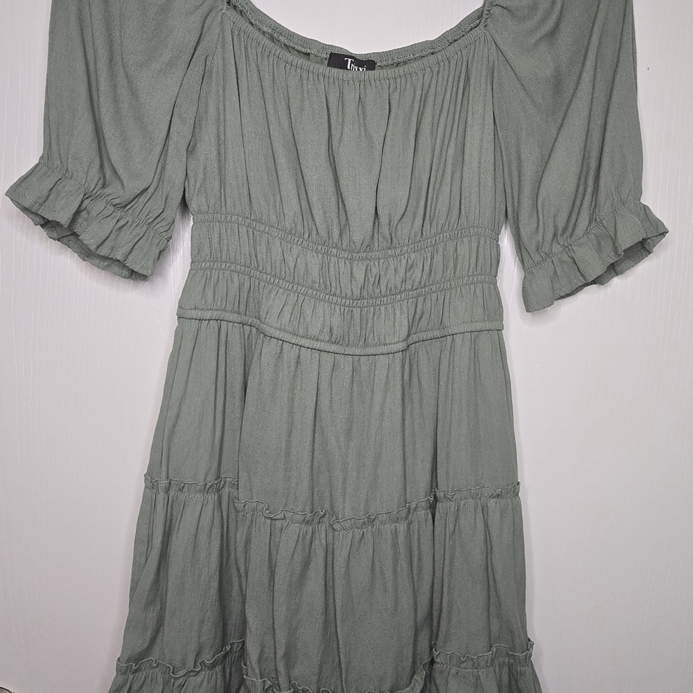 Trixxi Green Smocked Off-Shoulder Sundress